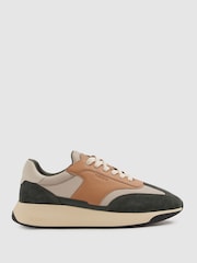 Reiss Green/Camel Emmett Leather Suede Running Trainers - Image 1 of 5