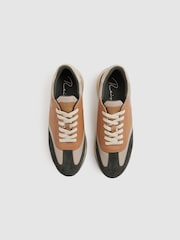 Reiss Green/Camel Emmett Leather Suede Running Trainers - Image 3 of 5