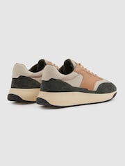Reiss Green/Camel Emmett Leather Suede Running Trainers - Image 4 of 5