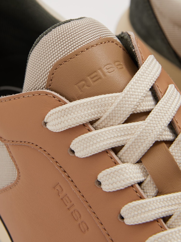 Reiss Green/Camel Emmett Leather Suede Running Trainers - Image 5 of 5