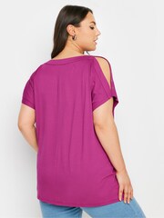 Yours Curve Pink Eyelet Cold Shoulder Top - Image 2 of 5