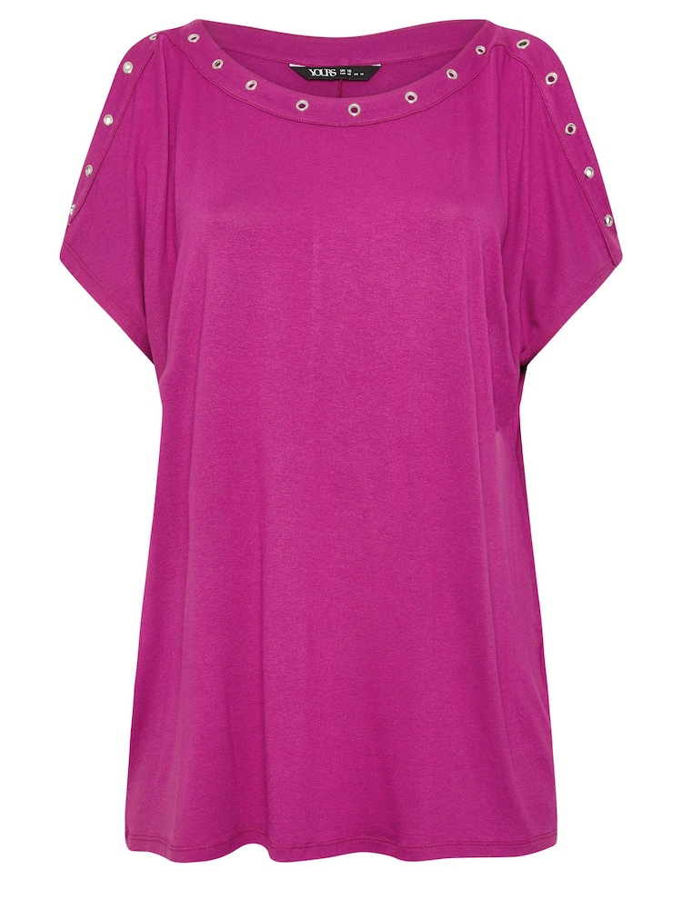 Yours Curve Pink Eyelet Cold Shoulder Top - Image 5 of 5
