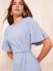 Friends Like These Blue Tailored Knot Detail Flutter Sleeve Midi Dress - Image 3 of 4