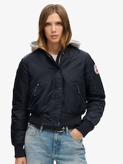 Superdry Blue Hooded Bomber Jacket - Image 1 of 4