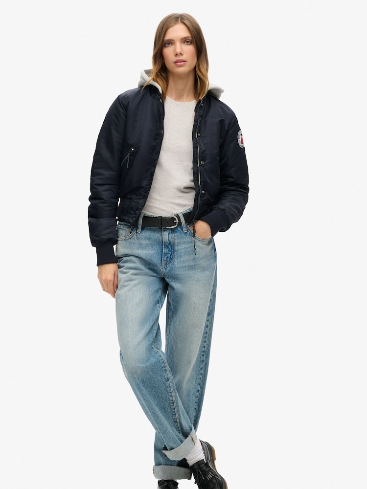 Superdry Blue Hooded Bomber Jacket - Image 2 of 4