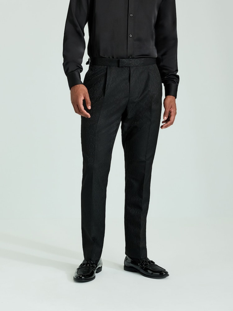 Black Tonal Jacquard Tuxedo Trousers - Image 1 of 10