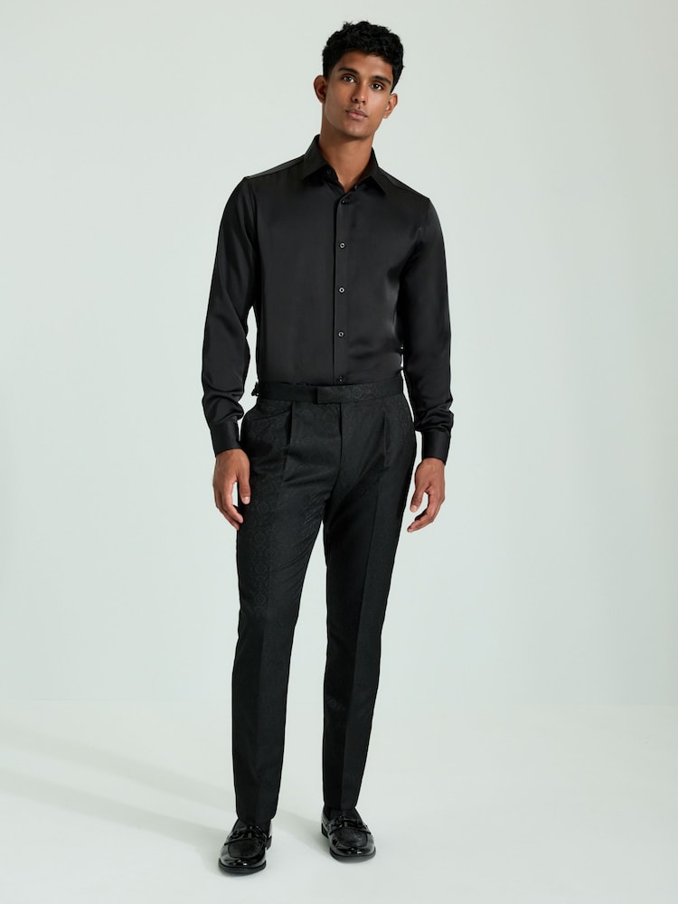 Black Tonal Jacquard Tuxedo Trousers - Image 2 of 10