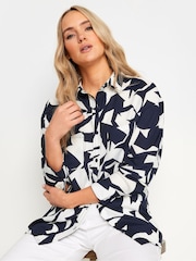 Long Tall Sally Navy Blue Abstract Print Long Sleeve Shirt - Image 2 of 5