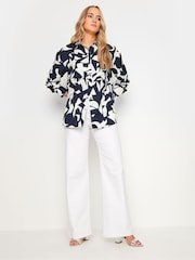 Long Tall Sally Navy Blue Abstract Print Long Sleeve Shirt - Image 3 of 5