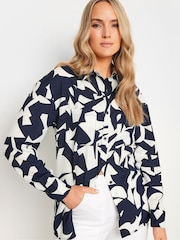Long Tall Sally Navy Blue Abstract Print Long Sleeve Shirt - Image 4 of 5
