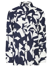 Long Tall Sally Navy Blue Abstract Print Long Sleeve Shirt - Image 5 of 5
