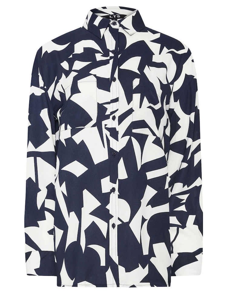Long Tall Sally Navy Blue Abstract Print Long Sleeve Shirt - Image 5 of 5