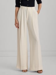 Cream - Lauren Ralph Lauren Kirahn Hose mit weitem Bein aus Georgette, Marineblau - Bild 1 von 9