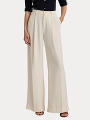 Cream - Lauren Ralph Lauren Kirahn Hose mit weitem Bein aus Georgette, Marineblau - Bild 7 von 9