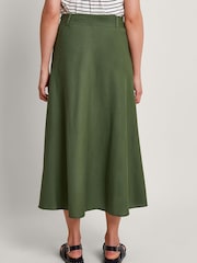 Monsoon Green Belted Linen Blend Midi Skirt - Image 3 of 5