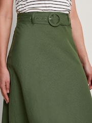Monsoon Green Belted Linen Blend Midi Skirt - Image 4 of 5