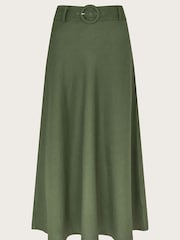 Monsoon Green Belted Linen Blend Midi Skirt - Image 5 of 5