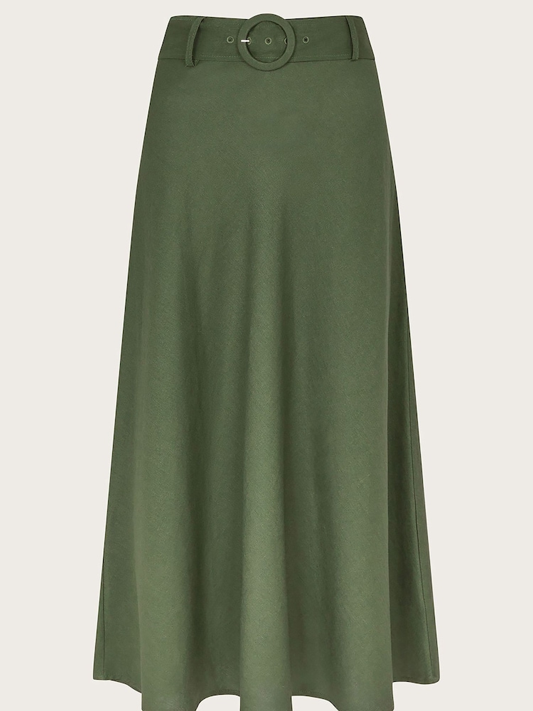Monsoon Green Belted Linen Blend Midi Skirt - Image 5 of 5