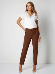 Roman Brown Long Straight Leg Stretch Trousers - Image 3 of 5