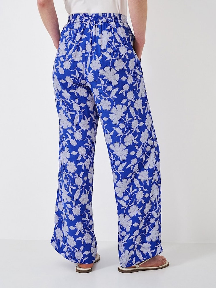 Crew Clothing Company Blue Wide Leg Print 100% Cotton Trousers - Image 2 of 4