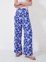 Crew Clothing Company Blue Wide Leg Print 100% Cotton Trousers - Image 4 of 4