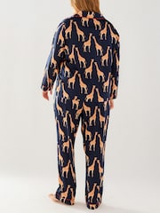 Chelsea Peers Blue Curve Satin Giraffe Print Long Pyjama Set - Image 2 of 5