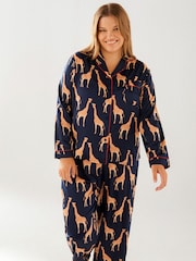 Chelsea Peers Blue Curve Satin Giraffe Print Long Pyjama Set - Image 3 of 5