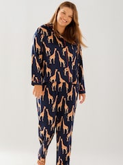 Chelsea Peers Blue Curve Satin Giraffe Print Long Pyjama Set - Image 5 of 5