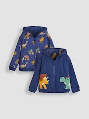 JoJo Maman Bébé Indigo Blue Dinosaur Appliqué Reversible Hoodie - Image 1 of 8