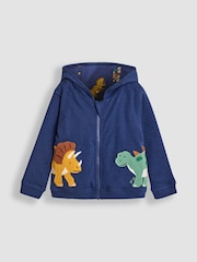 JoJo Maman Bébé Indigo Blue Dinosaur Appliqué Reversible Hoodie - Image 2 of 8