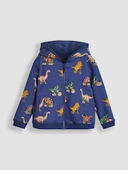 JoJo Maman Bébé Indigo Blue Dinosaur Appliqué Reversible Hoodie - Image 4 of 8