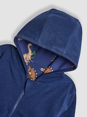 JoJo Maman Bébé Indigo Blue Dinosaur Appliqué Reversible Hoodie - Image 7 of 8