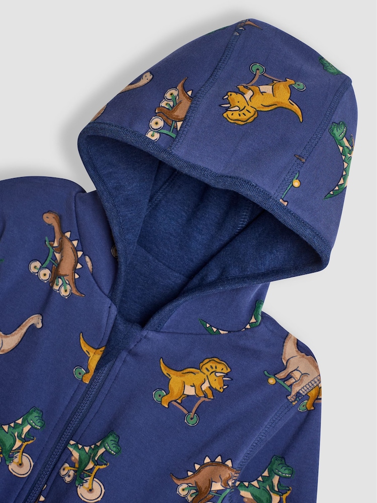 JoJo Maman Bébé Indigo Blue Dinosaur Appliqué Reversible Hoodie - Image 8 of 8
