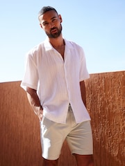 Threadbare White Textured Revere Collar Short Sleeve Shirt - Image 2 of 4