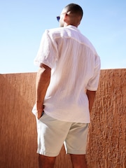 Threadbare White Textured Revere Collar Short Sleeve Shirt - Image 3 of 4
