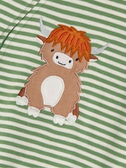 JoJo Maman Bébé Green Highland Cow Applique Zip Sleepsuit - Image 3 of 3