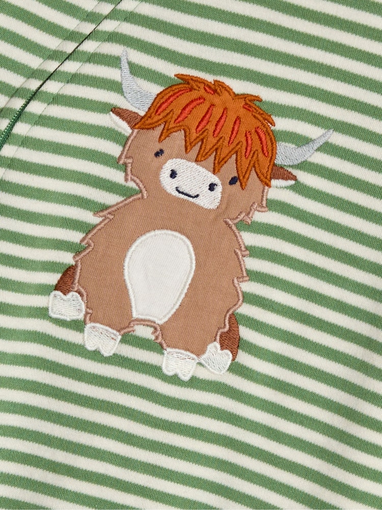 JoJo Maman Bébé Green Highland Cow Applique Zip Sleepsuit - Image 3 of 3