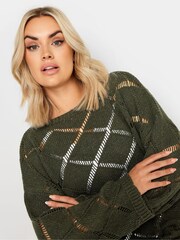 Yours Curve Green Ladder Stitch Jumper - Image 5 of 6
