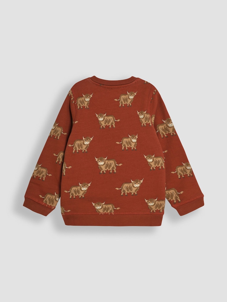 JoJo Maman Bébé Rust Highland Cow Printed Sweatshirt - Image 2 of 3