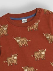 JoJo Maman Bébé Rust Highland Cow Printed Sweatshirt - Image 3 of 3