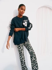 Never Fully Dressed Charcoal Grey Hope Print Flared Sports Leggings - Image 1 of 6