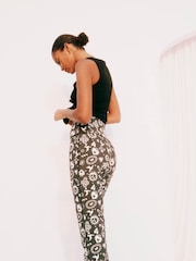 Never Fully Dressed Charcoal Grey Hope Print Flared Sports Leggings - Image 3 of 6