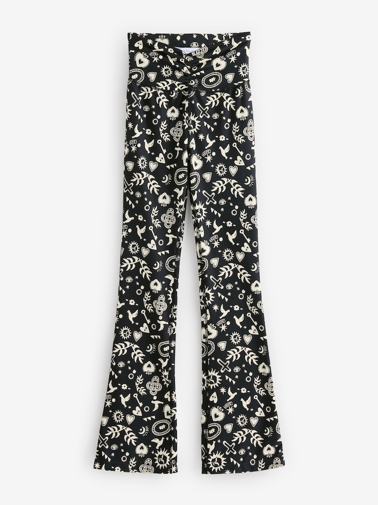 Never Fully Dressed Charcoal Grey Hope Print Flared Sports Leggings - Image 6 of 6