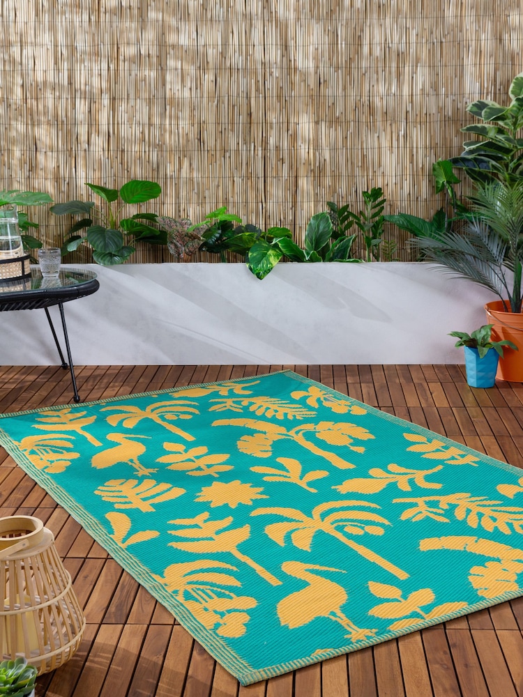 Furn Yellow Teal Marula Tropical Outdoor/Indoor Rug - Image 2 of 6