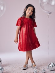 Red Sparkle Angel Sleeve Party Sequin Dress (3-16yrs) - Image 1 of 7