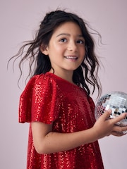 Red Sparkle Angel Sleeve Party Sequin Dress (3-16yrs) - Image 2 of 7