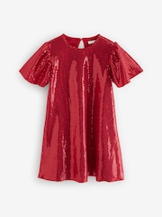 Red Sparkle Angel Sleeve Party Sequin Dress (3-16yrs) - Image 6 of 7