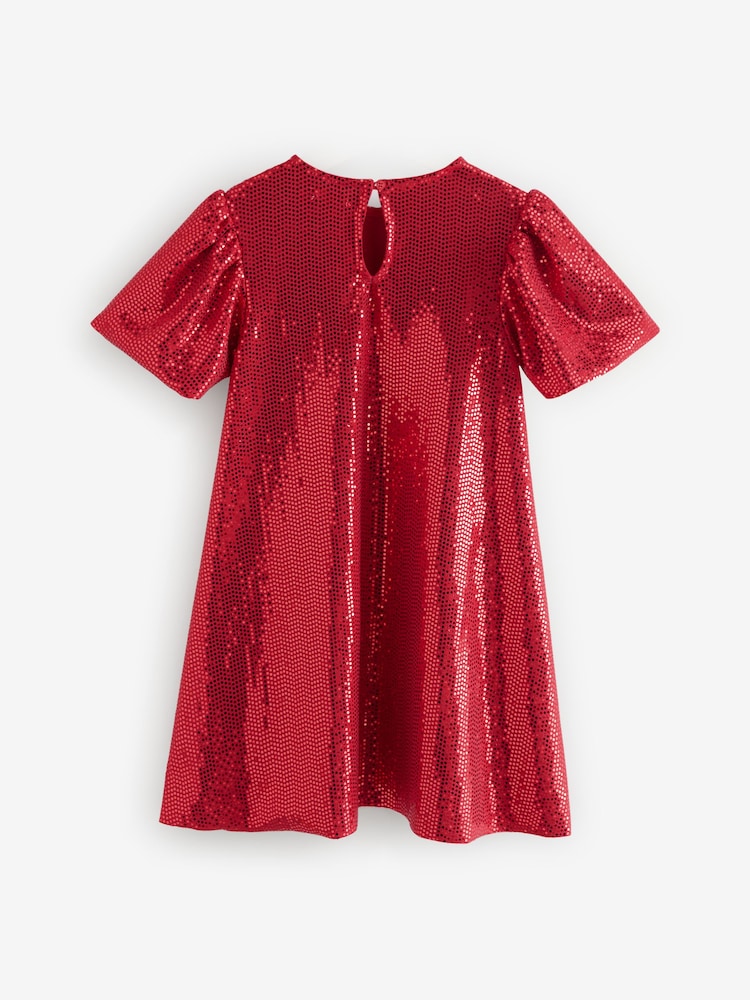 Red Sparkle Angel Sleeve Party Sequin Dress (3-16yrs) - Image 7 of 7