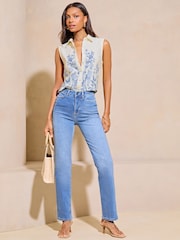 Lipsy Blue Sleeveless Printed Shirt - Image 3 of 4