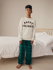 Grey/Green 100% Cotton Matching Family Kids Christmas Happy Holidays Pyjamas (3-16yrs) - Image 1 of 10